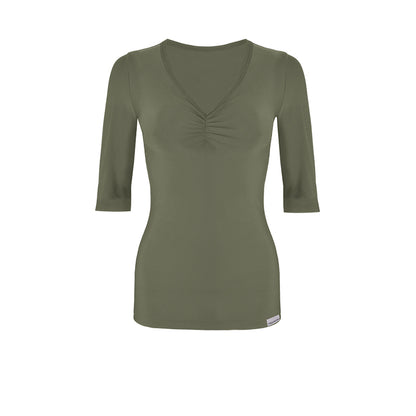 Slim Ruched Elbow Sleeve Top